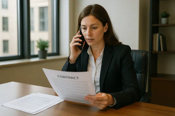 a female lawyer talking on her phone while holding a legal document from Lemon Law Lawyer Los Angeles in Los Angeles, CA - Dodge Lemon Vehicles a female lawyer talking on her phone while holding a legal document from Lemon Law Lawyer Los Angeles in Los Angeles, CA - Dodge Lemon Vehicles