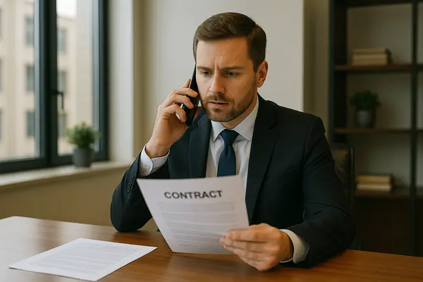 a male lawyer talking on his phone while holding a legal document from Lemon Law Lawyer Los Angeles in Los Angeles, CA - Dodge Lemon Vehicles a male lawyer talking on his phone while holding a legal document from Lemon Law Lawyer Los Angeles in Los Angeles, CA - Dodge Lemon Vehicles