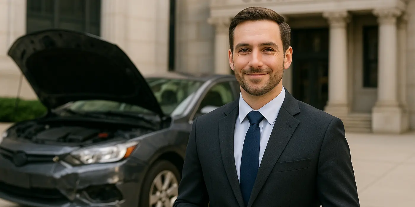 a male lawyer smiling at the camera with a lemon car in the background from Lemon Law Lawyer Los Angeles in Los Angeles, CA - Lemon Vehicles a male lawyer smiling at the camera with a lemon car in the background from Lemon Law Lawyer Los Angeles in Los Angeles, CA - Lemon Vehicles